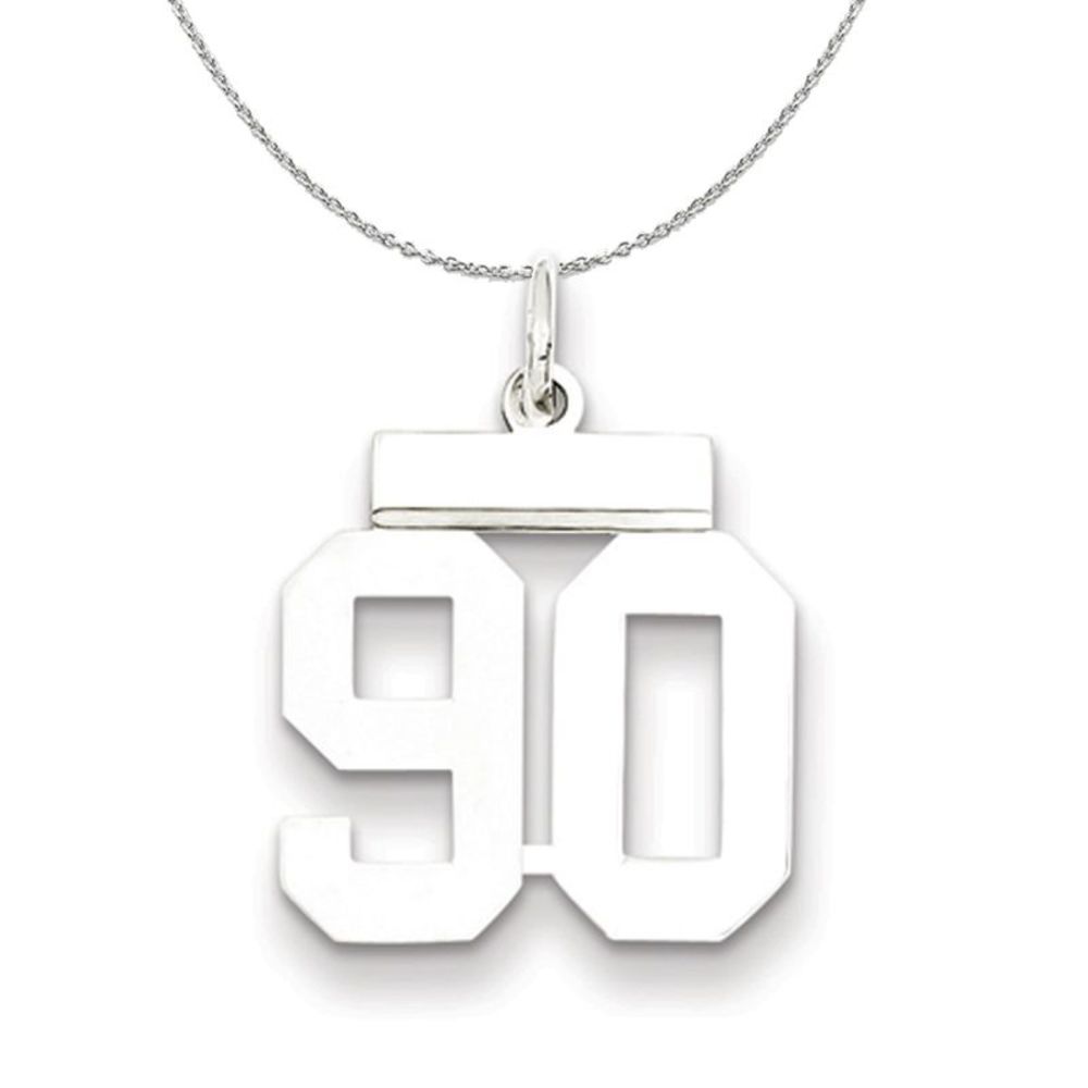 Silver, Athletic Collection Medium Polished Number 90 Necklace - 16 In